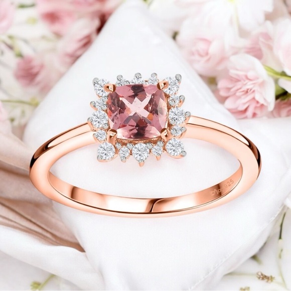 Blush Pink Apatite Halo Ring 14K Rose Gold over 925 Sterling Silver - Picture 3 of 14